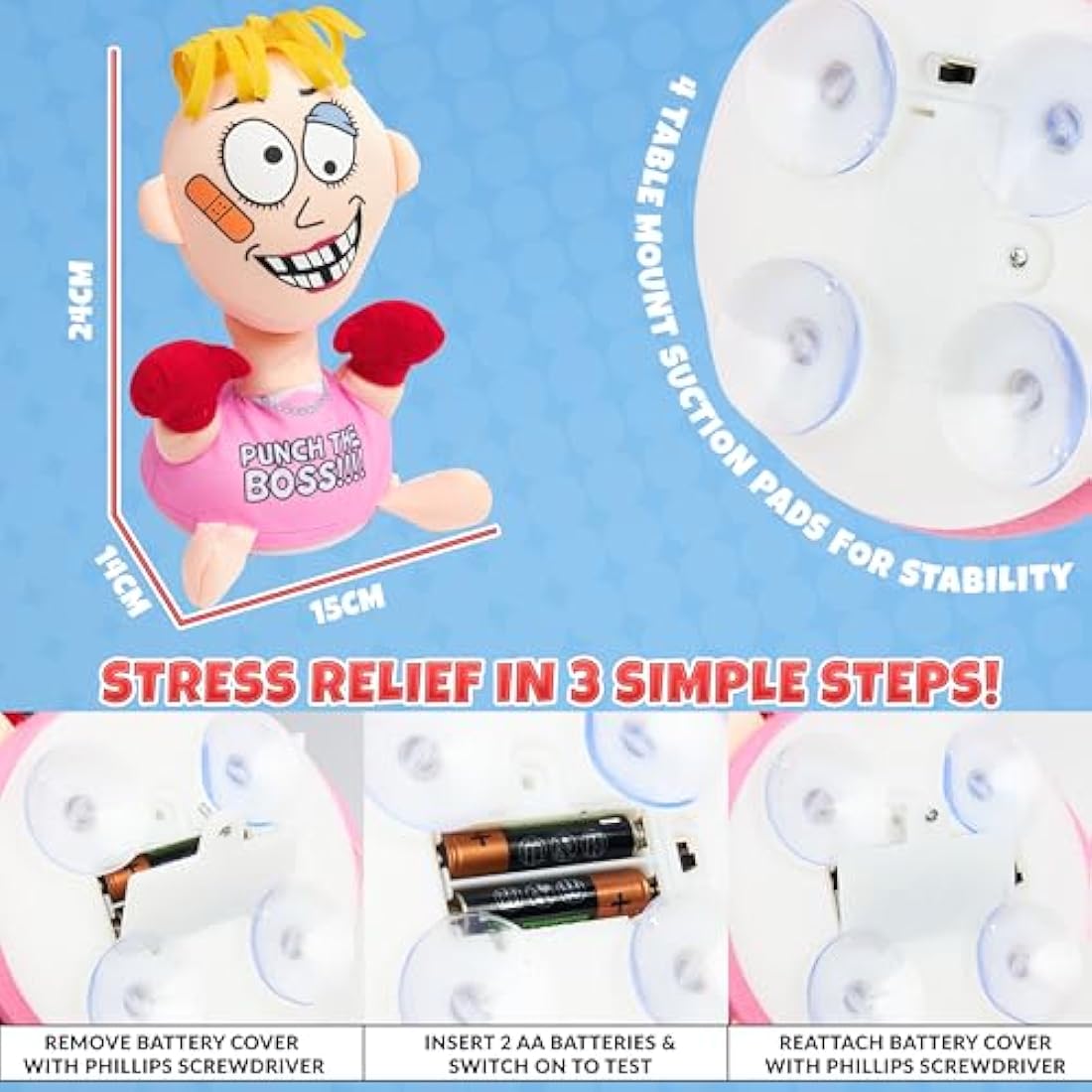 Stress Relief Toys for Adults - Punch The Boss Stress Toy Anger Relief Anti Stress Office Desk Punch Bag Coworker Secret Santa - Funny Gifts (Pink)