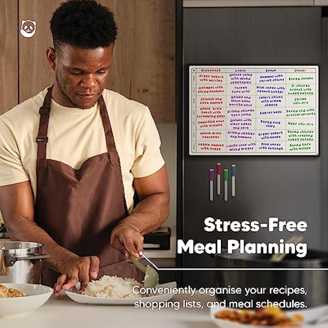 Smart Panda Weekly Planner Whiteboard - Magnetic Meal and Family Planner for Fridge - Chore Chart and Calendar - A3 Size
