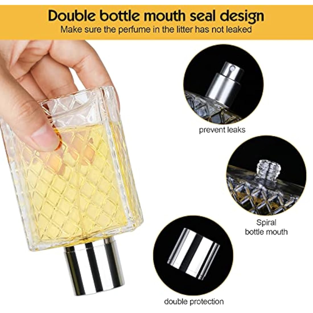 Ysimple 2 Pack 100ml Perfume Atomiser, Portable Clear Empty Glass Perfume Spray Bottles, Refillable Perfume Atomizer Large Cosmetic Fine Mist Atomizer for Travel(Silver)