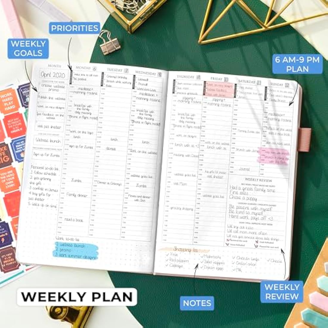 Legend Planner Hourly Schedule – Weekly & Daily Organizer with Time Slots. Appointment Book Journal for Work, Undated, A5 (Rose Gold)