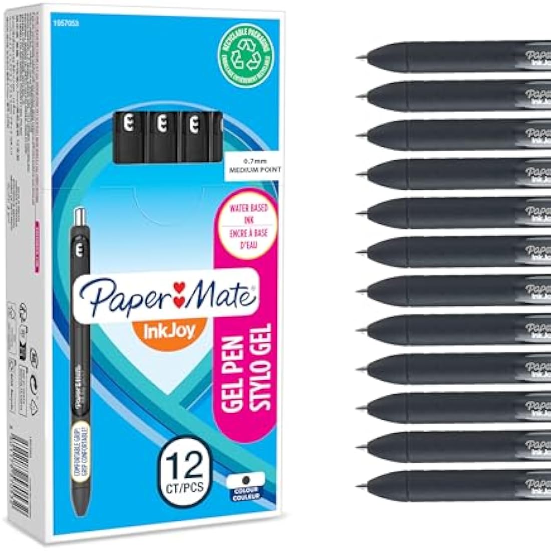 Paper Mate InkJoy Gel Pens | Medium Point (0.7mm) | Black Ink | 12 Count