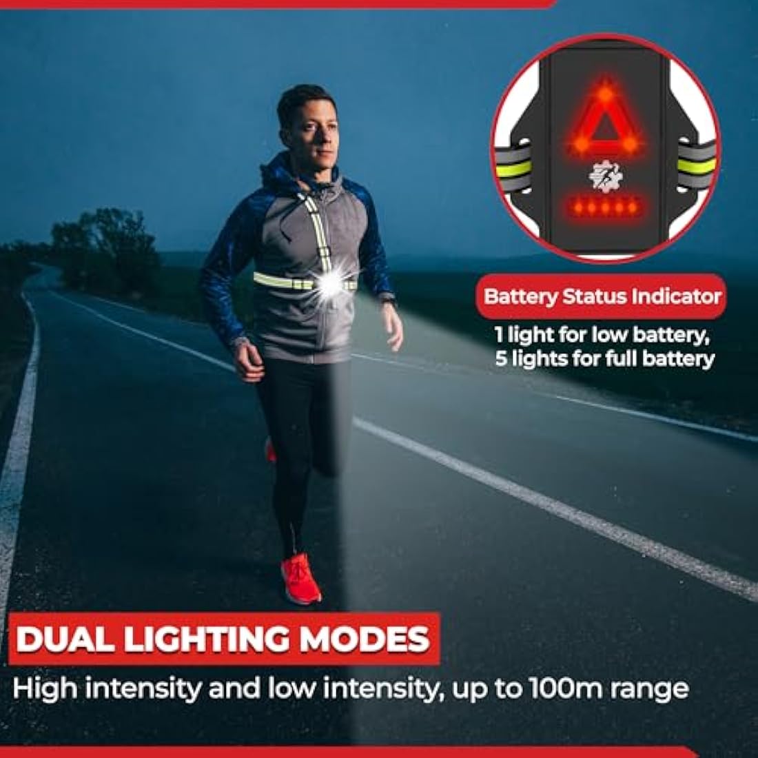 LUMEFIT Run Light Running Lights for Runners Chest LED Lamp 90° Adjustable Beam Angle 500 Lumen 360 Degree Reflective Band USB Rechargeable Front Body Torch Jogging Hiking