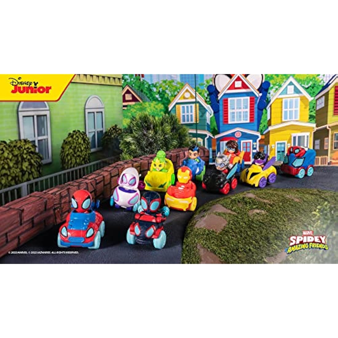 SPIDEY AND HIS AMAZING FRIENDS Marvel's 10 Pack-Ten 2-Inch Amazing Mini Vehicles-Toys Featuring Your Friendly Neighbourhood Spideys