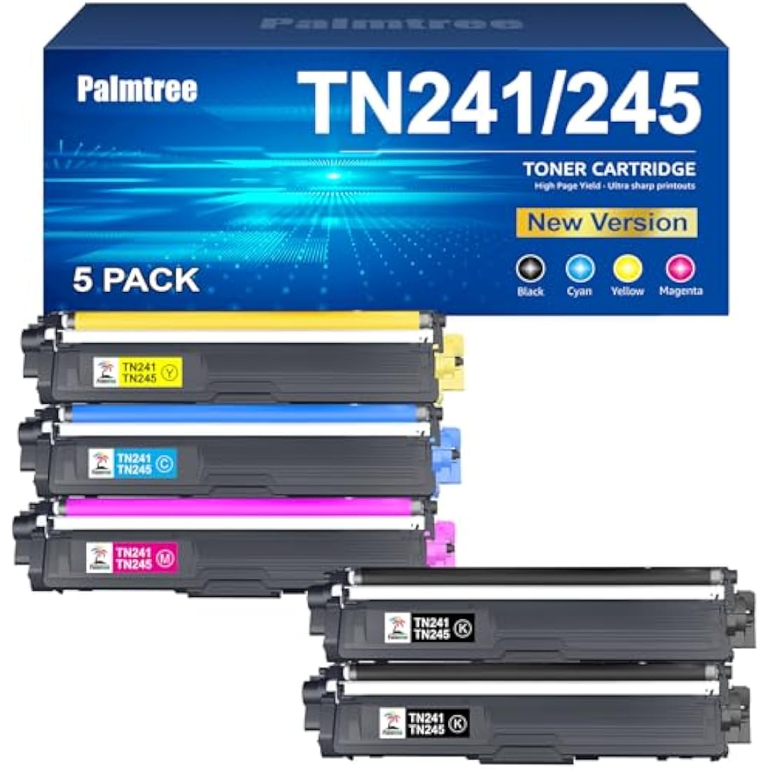 Palmtree TN241 TN245 Toner Replacement for Brother TN-241 TN-245 for Brother MFC 9332CDW Toner DCP 9022CDW MFC-9142CDN HL-3142CW DCP-9022CDW MFC-9332CDW DCP-9020CDW HL-3152CDW HL-3140CW (5-Pack)
