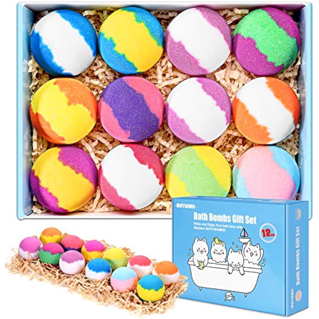 Bath Bombs Gift Set, 12pcs Handmade Fizzy Bubble Bath Bombs, Vegan & Cruelty Free, Perfect for Bubble and Spa Bath, Birthday Mothers Day Gifts Idea for Her/Him, Wife, Girlfriend