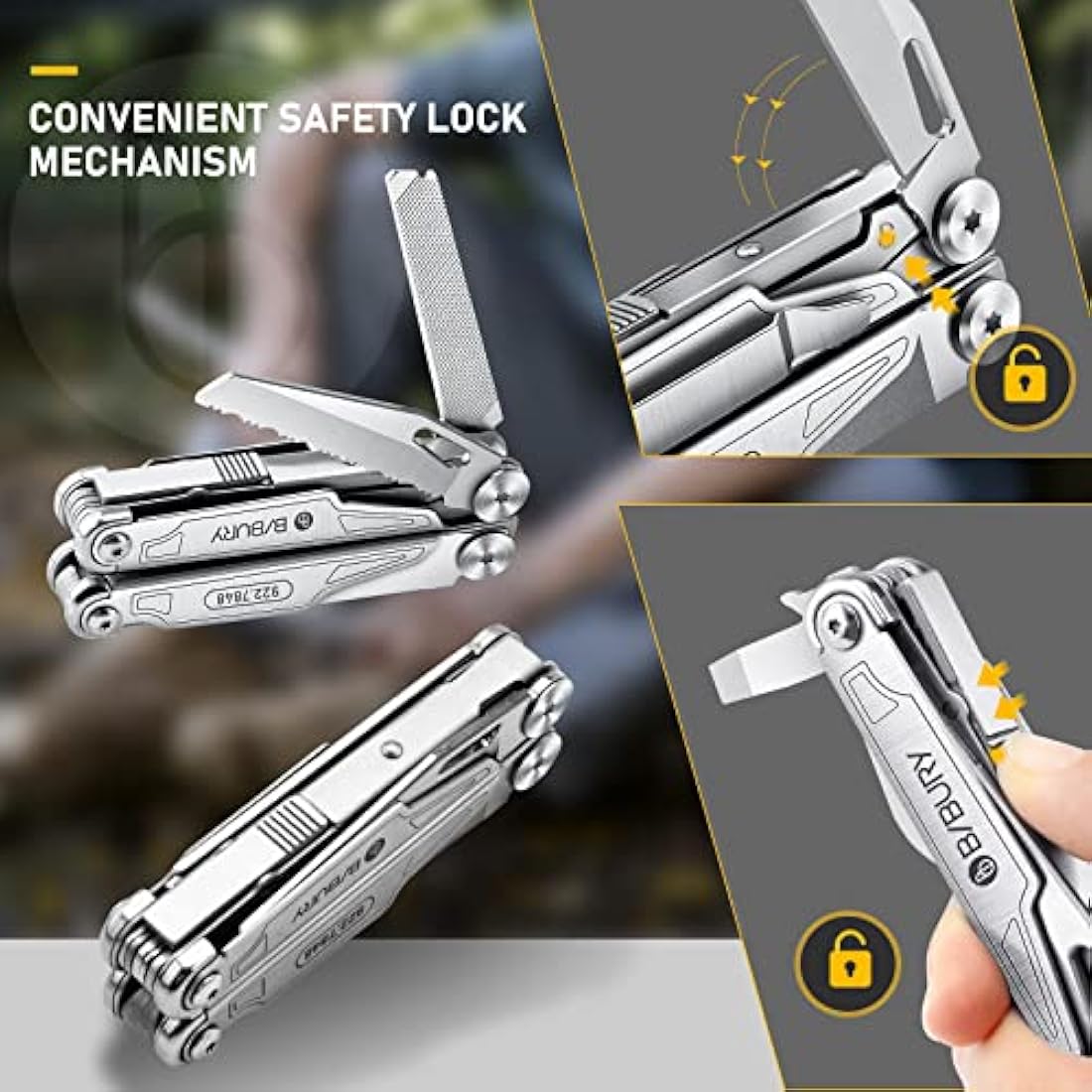BIBURY Multitools, Upgraded Multi Tool Foldable Pliers, Stainless Steel Multitools with Nylon Pouch, Ideal for Camping, Outdoor, Repairing, Hiking - Gift for Dad Men