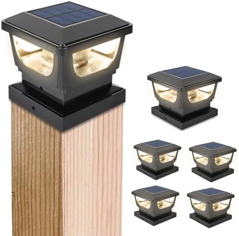 GEYUEYA Home Solar Post Lights,Warm White Solar Post Cap Lights Fence Post Lights Pathway Lights for 3x3 4x4 inch Wooden Posts Deck Cap Garden Yard Decoration-6 Packs