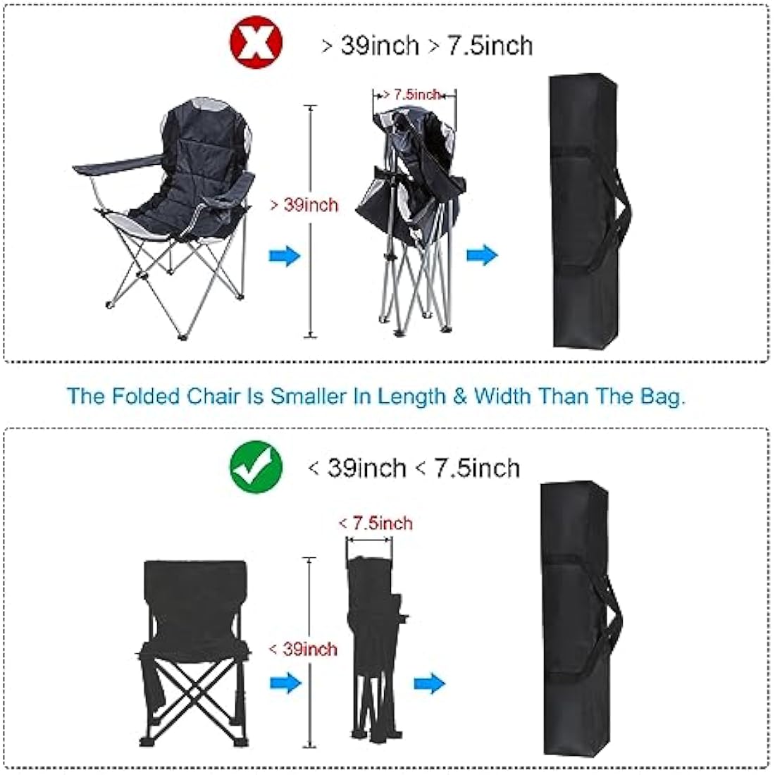PATIKIL 39 Inch Camp Chair Replacement Bag 2 Pack - Nylon Folding Chair Carry Bags With Zippered Shoulder Strap for Beach, Camping, Travel - Black