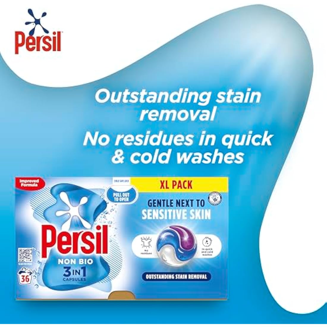 Persil Non Bio 3 in 1 Washing Capsules laundry capsules gentle next to sensitive skin for outstanding stain removal in quick & cold washes 108 washes (3x 36)