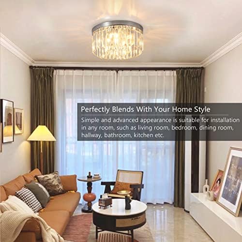 Rayofly Modern Crystal Chandeliers Ceiling Lights, 2-Tiers Crystal Flush Ceiling Lights, Chrome, 6-Lights G9, Elegant Glass Crystal Chandelier Lamps for Living Room, Hall, Bathroom, Bedroom, Foyer