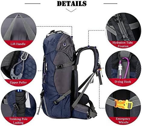 Bseash 60L Waterproof Hiking Camping Backpack with Rain Cover, Lightweight Outdoor Sport Travel Daypack Rucksack for Climbing Skiing
