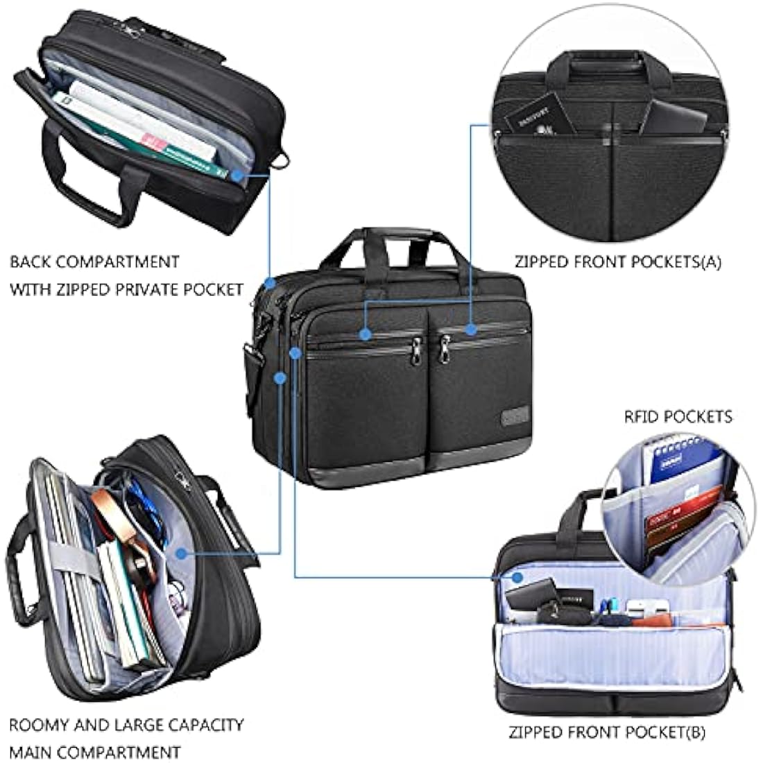 KROSER Laptop Bag Stylish Laptop Briefcase Fits Up to 17.3 Inch Expandable Water-Repellent Shoulder Messenger Bag Computer Bag with RFID Pockets for Business/Travel/School/College