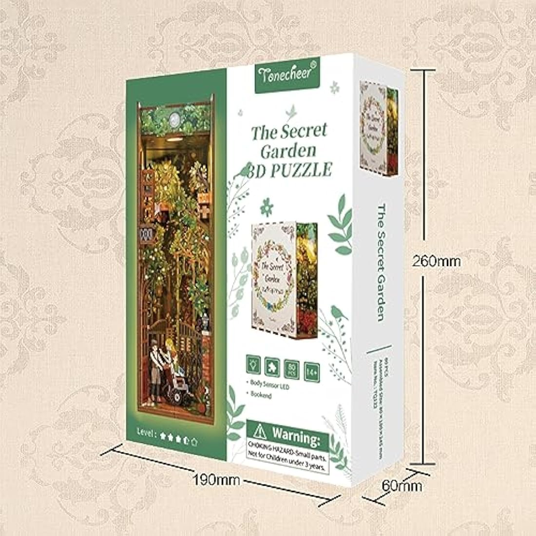 Tonecheer DIY Book Nook Kit Wooden Model Kit 3D Puzzle for Adults to Build Miniature House Kit Dollhouses Miniature House Kit Craft Kit with Light Christmas Birthday Gifts(The Secret Garden)