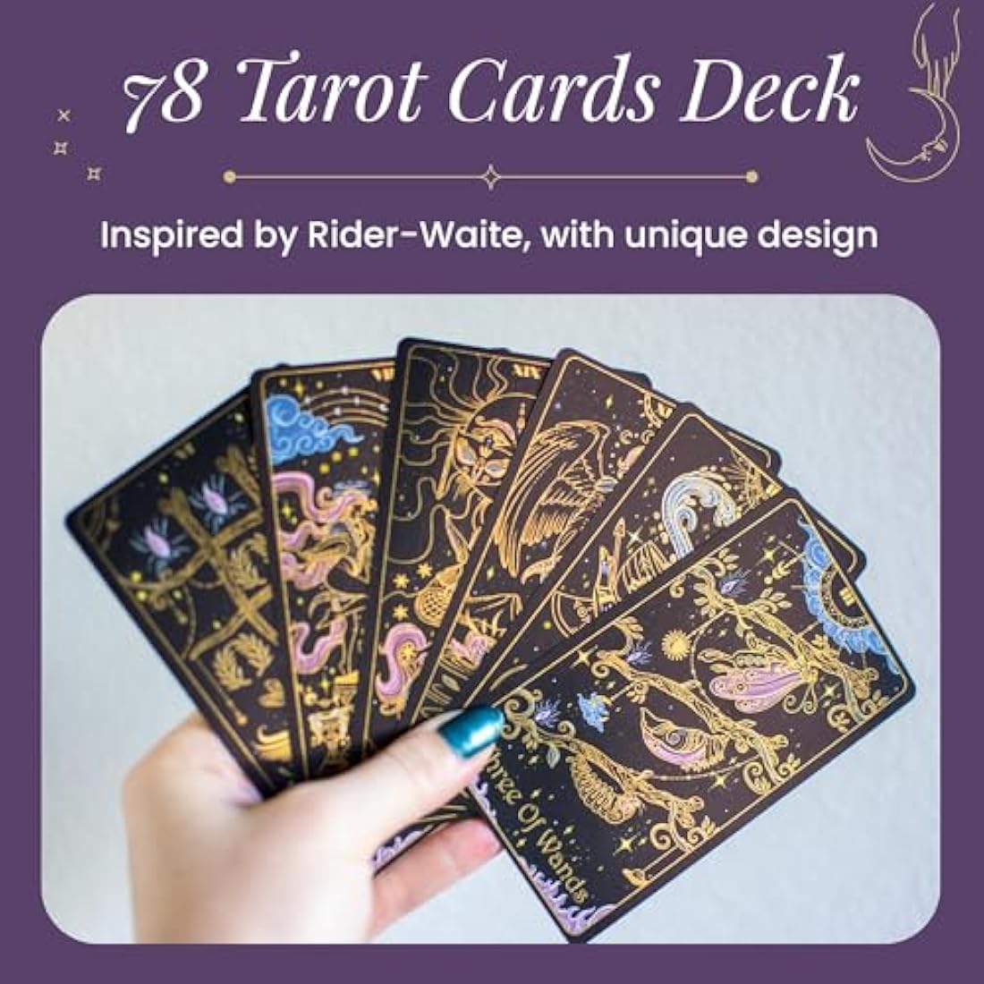 Calmoura Tridevia Tarot Cards with Guide Book (78 Cards) – Rider Waite Tarot Cards with Meanings on Them – Tarot Deck for Beginners