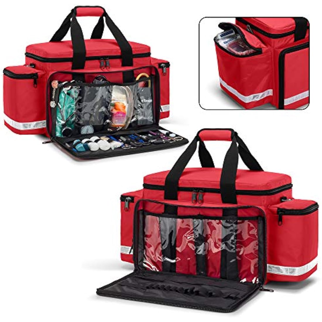 Trunab Emergency Responder Trauma Bag Empty, Professional Large First Aid Bag Medical Bag with Inner Dividers and Non-Scratch Bottom, Ideal for EMT, EMS, Paramedics, Red, Bag Only, Patented Design