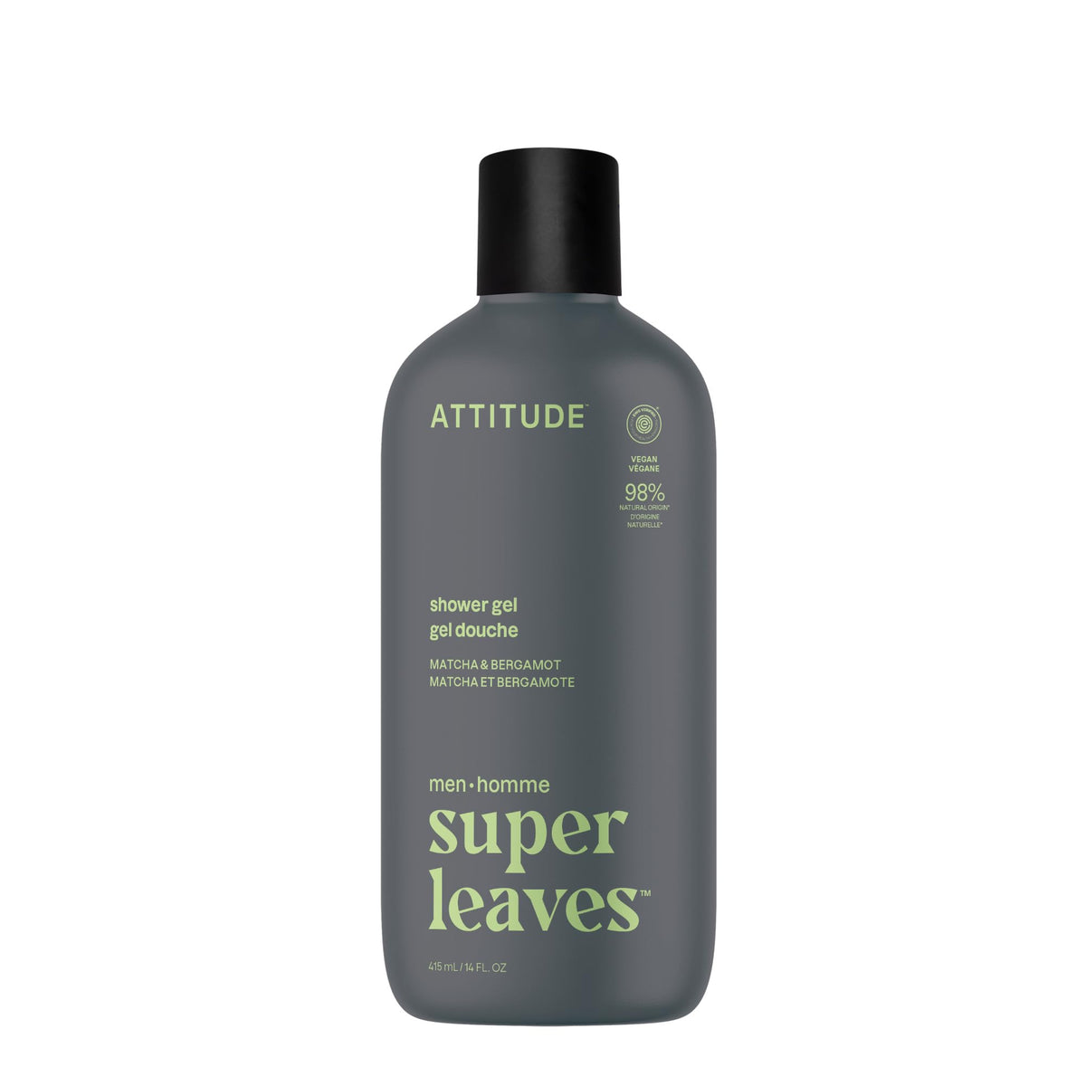 ATTITUDE Shower Gel Body Wash for Men, 98% Natural Origin Ingredients, Paraben & Phthalate Free, EWG Verified, Cleanses Without Drying, Matcha &