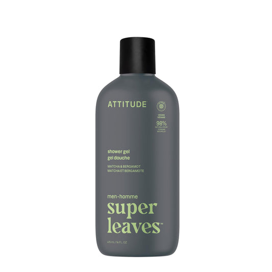 ATTITUDE Shower Gel Body Wash for Men, 98% Natural Origin Ingredients, Paraben & Phthalate Free, EWG Verified, Cleanses Without Drying, Matcha &