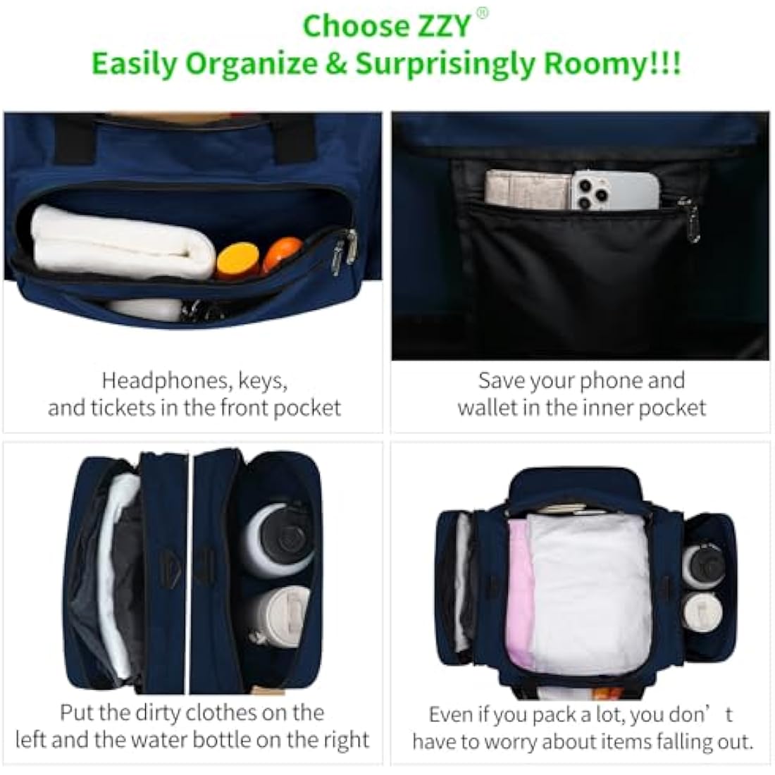 Sport Holdall Duffle Bag Gym Duffle Bag with Shoulder Strap Overnight Weekender Bag for Men and Women (Navy Blue, 40L)