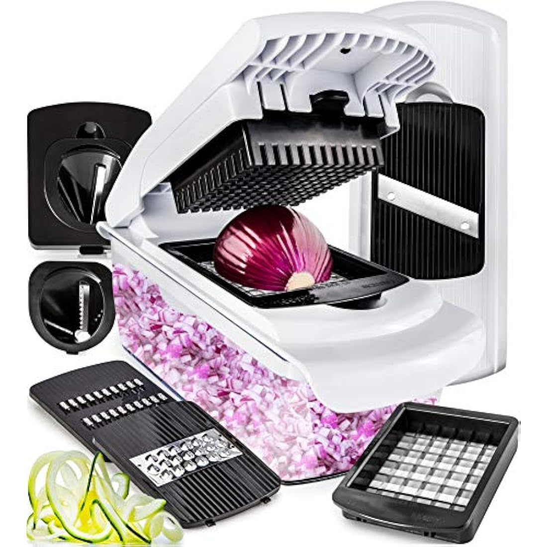 Vegetable Chopper Vegetable Cutter Mandoline Vegetable Slicer - Veggie Onion Salad Food Chopper Manual - Potato Chipper - Veg Chopper and Dicer - Kitchen Tools & Gadgets (7-in-1 Standard White)