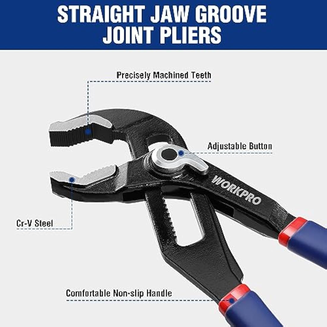 WORKPRO Water Pump Pliers, 40/52mm Wide Jaw Capacity, Quick Change Adjustable Plumbing Grips and Slip Joint Plier Set, 200mm and 250mm, 2-Piece