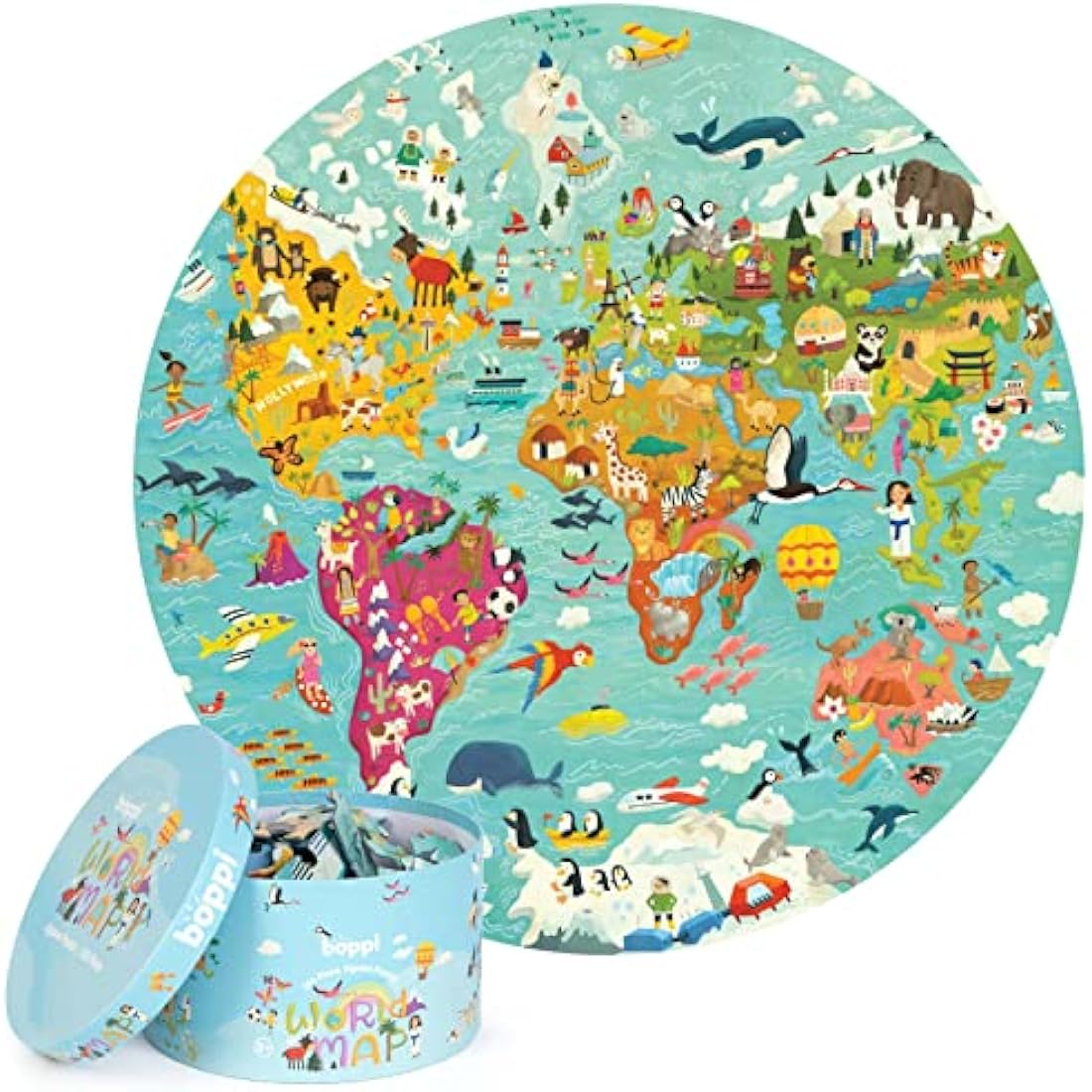 Boppi puzzles for 5+ year olds / 150 Piece Round Circle Jigsaw Puzzles for Kids Aged 5-8 Made with 100% Recycled Card – World Map