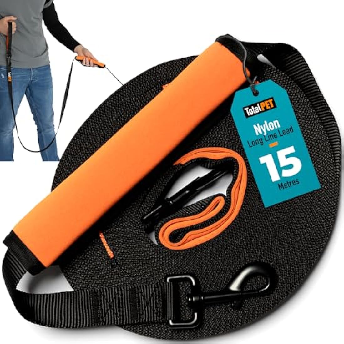 Total Pet 15m Training Lead for Dogs & Puppy - Long Line Leash With Control Handle For Recall/Obedience Training