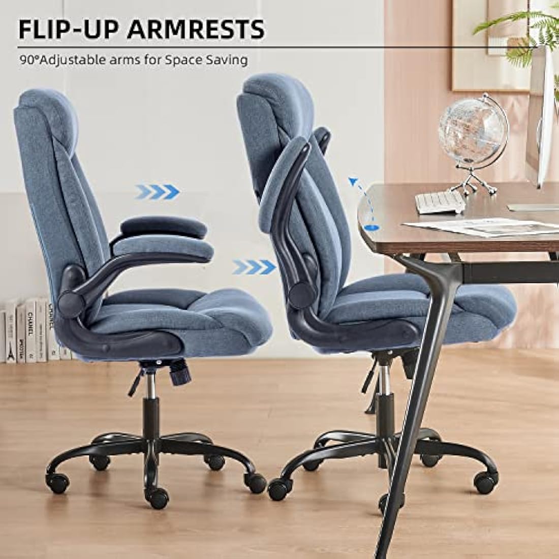 MZLEE Executive Office Chair, Ergonomic Computer Desk Chair Swivel Work Chair with Flip-up Armrest, Adjustable Height, Comfortable for Office Home (Navy Blue)