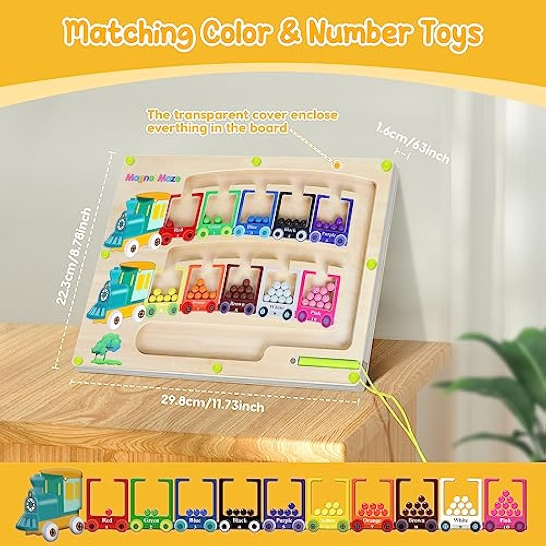 Pincush Magnetic Colour and Number Maze Montessori Wooden ToysCounting Matching GamesEducational Learning Toys for Preschoolers Gift for 3 4 5 6 7 Years Old Girls and Boys
