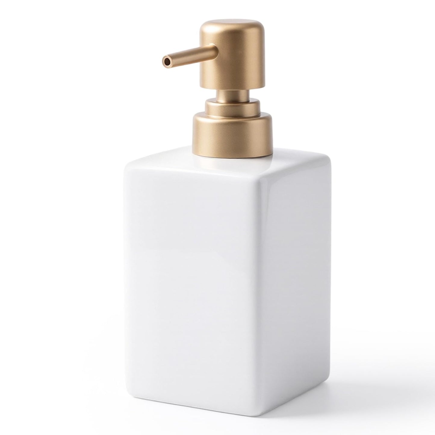 White Ceramic Soap Dispenser - 320ml Hand Soap Dispenser with Long Spout Refillable Shampoo Lotion Dispenser Elegant Square Design for Bathrooms