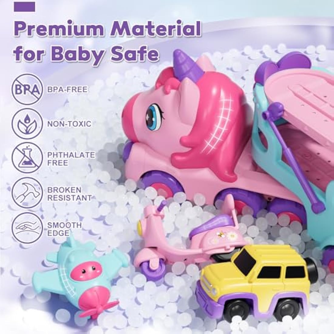 Lehoo Castle Toddler Toys for 1 2 3 Year Old Girls, Unicorn Gifts for Girls, 2 Year Old Cars Toys for kids, Birthday Gifts Carrier Truck with Light & Music