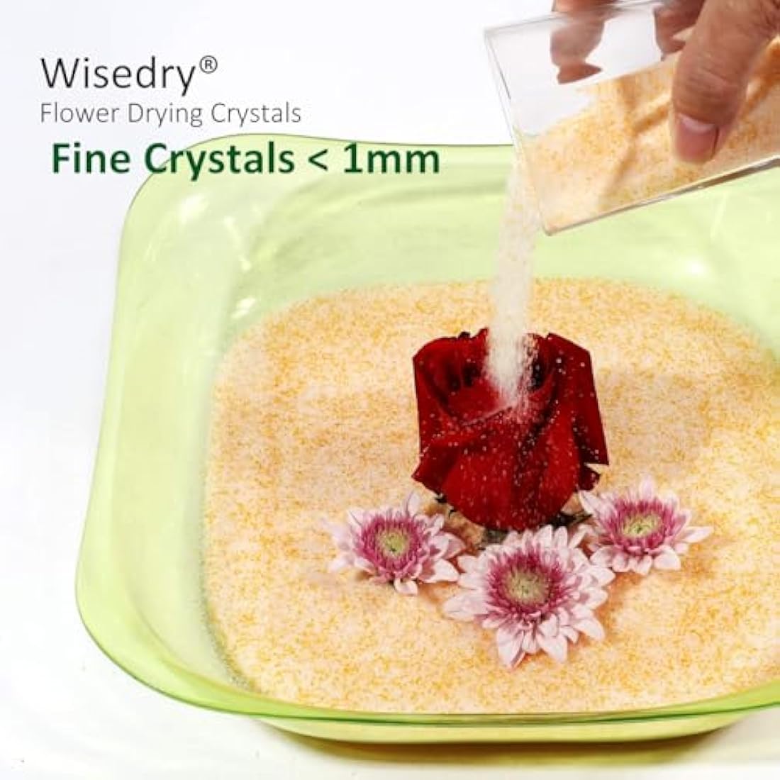 wisedry Silica Gel for Drying Flowers 5 LBS (2.2KG), Fine Crystals< 1mm, Color Indicating Desiccant, Reusable Silica Sand