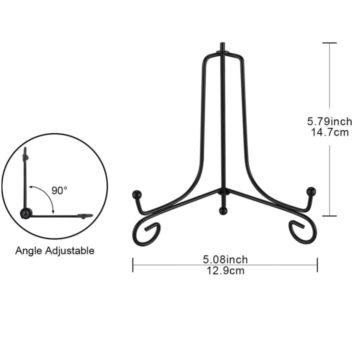 2 Pack Black Iron Plate Holder Display Stand (6 Inch) - Foldable Easel Stand for Pictures, Frames, Books, Artwork & Decorative Plates