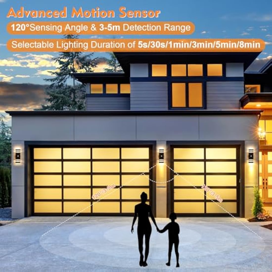 CELAVY Up Down Outside Lights with Motion Sensor, PIR Outdoor Wall Light Mains Powered, IP65 Front Door Porch Light Electric, Security GU10 Modern LED External Exterior Lamp for House 2 Pack, Black