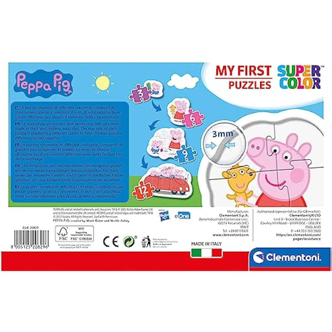 Clementoni 20829, Peppa Pig My First Puzzles for Toddlers - 3+6+9+12 Pieces, Ages 2 Years Plus