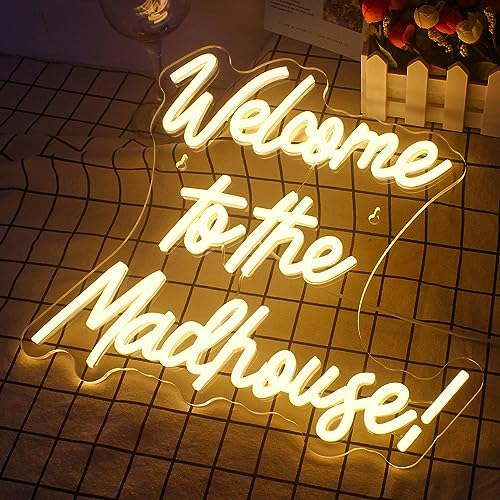 Horseneon Neons Signs Welcome to The Madhouse, Led Signs Neon Lights for Bedroom, Letter Neon Light Sign for Wall Decor Led Neon Lights for Pub Home Bar Room Club Party Window Decor present