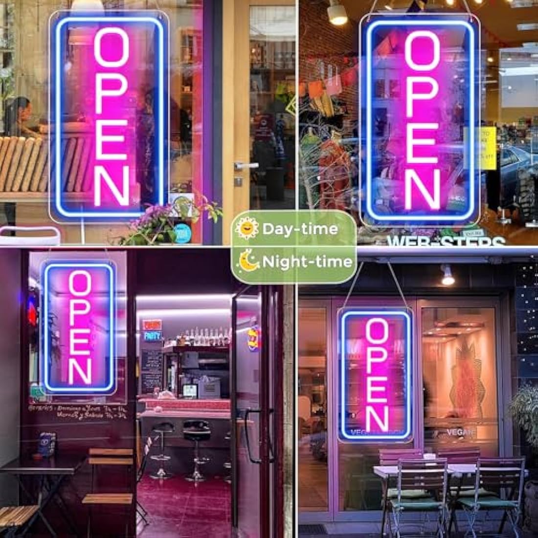 LightingWill LED Neon Open Sign, 23"x 12" Ultra Bright Open Signs for Business, Light Up Signs for Business Window, Coffee Shops, Stores, Restaurants Bars Hotel, Blue/Pink, Vertical