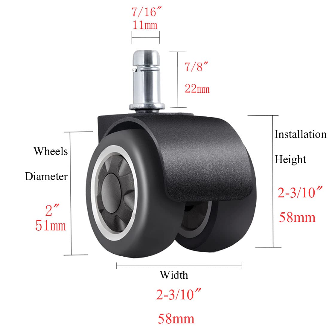 Office Chair Wheels,Rubber Tire Widened Design Protecting Floors Set of 5