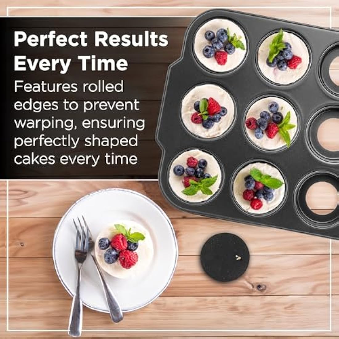 Wrenbury Mini Cheesecake Tins Removable Base - Bake with Confidence - 12 Cup Loose Based Mini Sandwich Tin Muffin Mould - Food Safe and Dishwasher Friendly 3" Cup