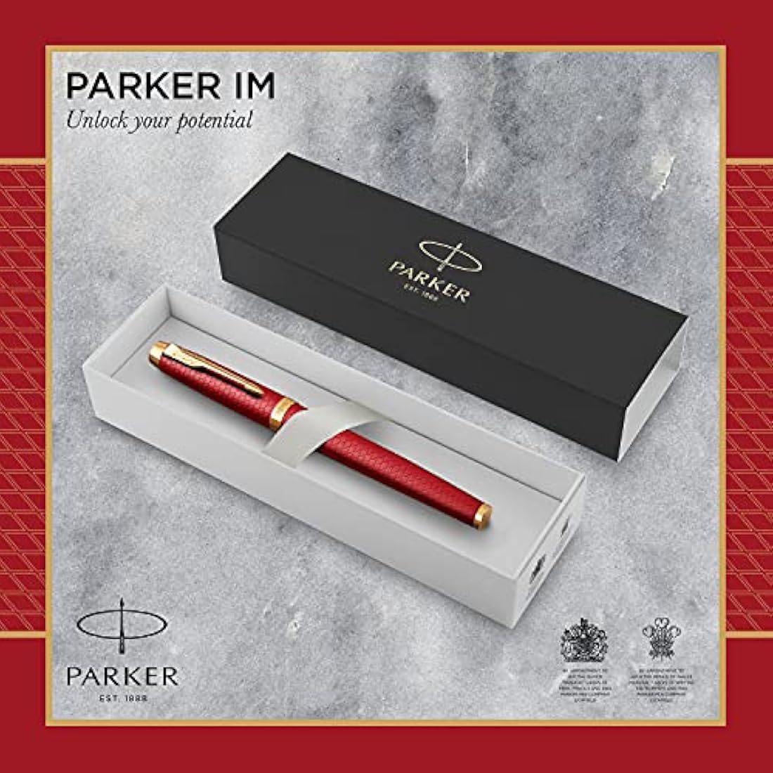 Parker IM Rollerball Pen | Premium Red Lacquer with Gold Trim | Fine Point with Black Ink Refill | Gift Box, 1 Count (Pack of 1)