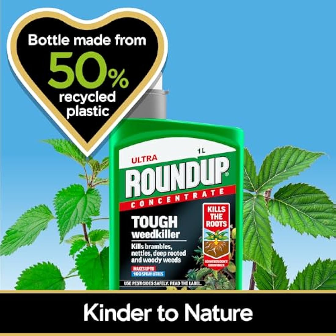 Roundup Tough Weedkiller, Concenrate, Makes up to 100 Litres, 1 Litre