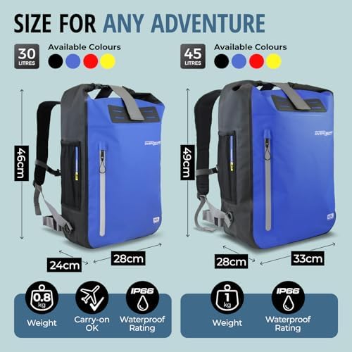 Overboard Explorer Waterproof Backpack Bundle | Roll Top Floating Dry Bag for Kayaking, Beach, Boating, Hiking, Rafting | Includes Waterproof Phone Case and Backpack Organiser