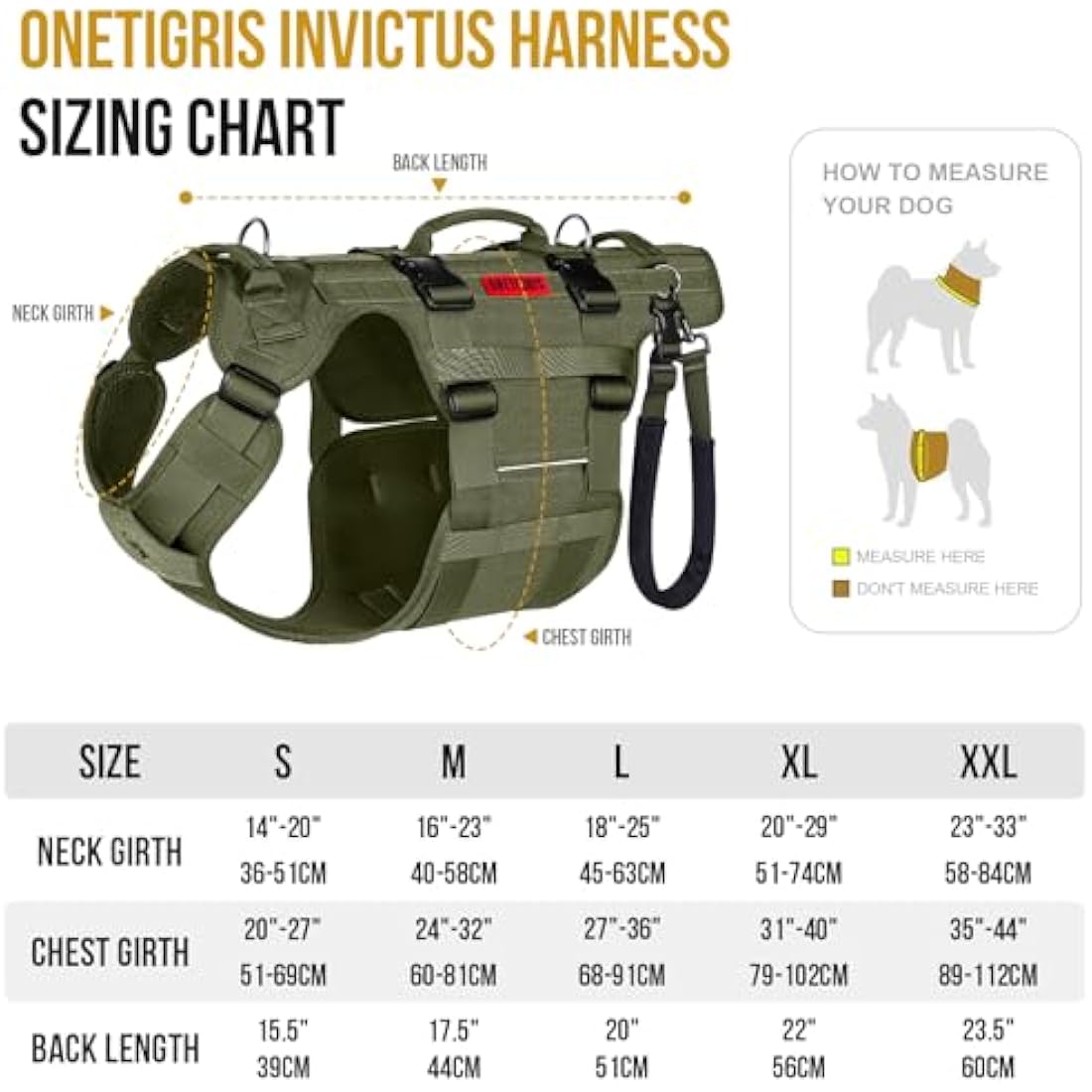 OneTigris Dog Lift Harness for Large Dogs, Dog Support Sling for Back Legs, DOG Lifter with Handles Invictus Multifunctional Mobility Assistance Vest Pet Hip Support Brace (Olive, L)