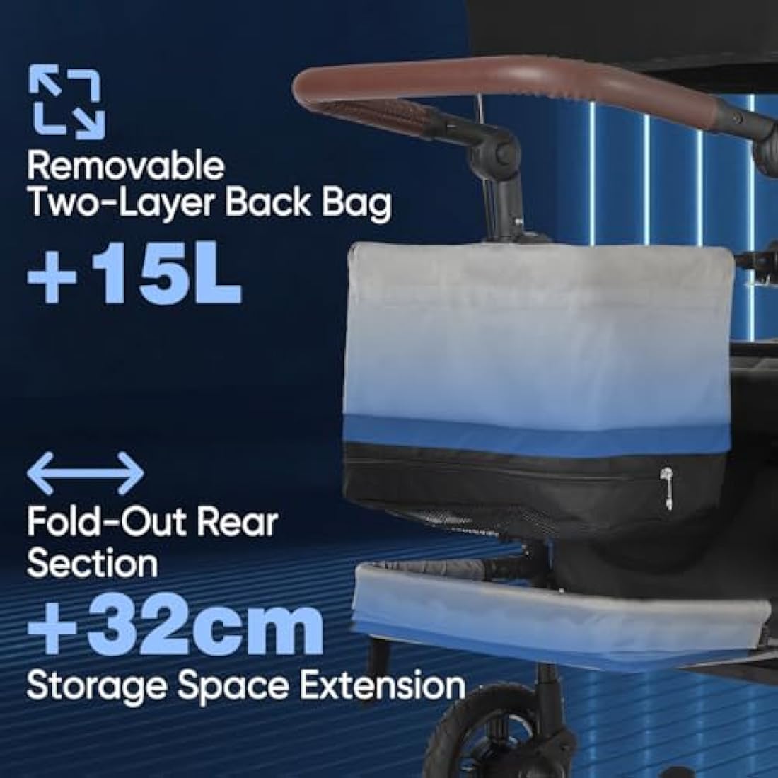 Sekey Kids Folding Handcart Wagon with Removable Canopy, Versatile Foldable Transport Trolley for Family Outings Including Shockproof PU Wheels, 220LBS(100KG) Weight Capacity, Push Handle, Grey