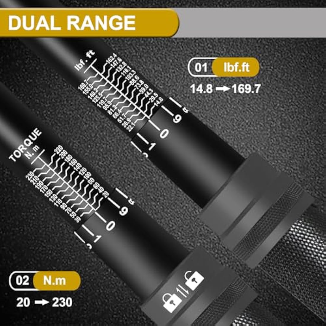 Uharbour Torque Wrench 1/2, 20-230 N.m Car Torque Wrench Dual Direction 1 Nm Adjustment with Lock, ±3% Accuracy with Unique Calibration Certificate
