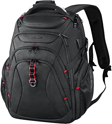 KROSER Travel Laptop Backpack 17.3 Inch XL Computer Backpack with Hard Shell Saferoom RFID Pockets Water-Repellent Business College Daypack Stylish School Laptop Bag for Men/Women-Black