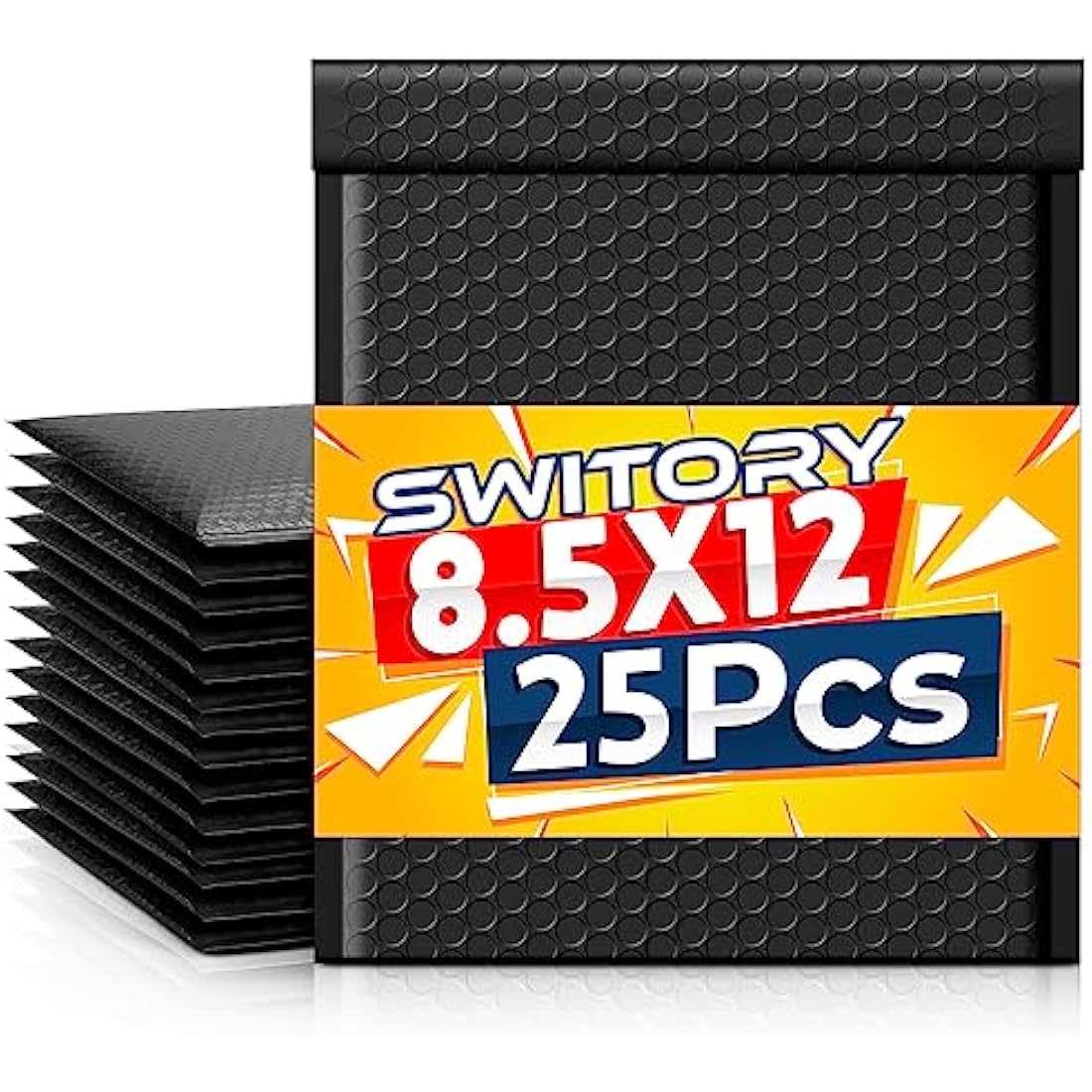 Switory 25pcs Poly Bubble Mailers A4 Padded Envelopes Bubble Envelopes Package Bags Lined Poly Mailer Self Seal Black, 21.6cmx28cm