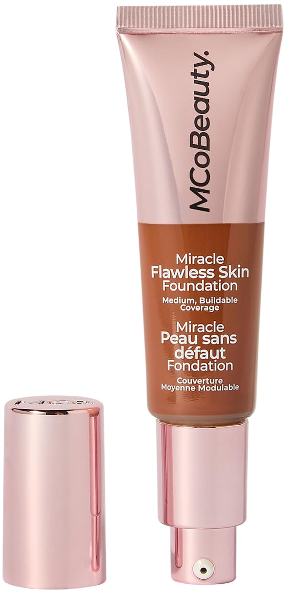 MCoBeauty - Miracle Flawless Skin Liquid Foundation - Deep Shade - Buildable Dewy-Finish Formula with Hyaluronic Acid, Coconut Water and Rose Flower