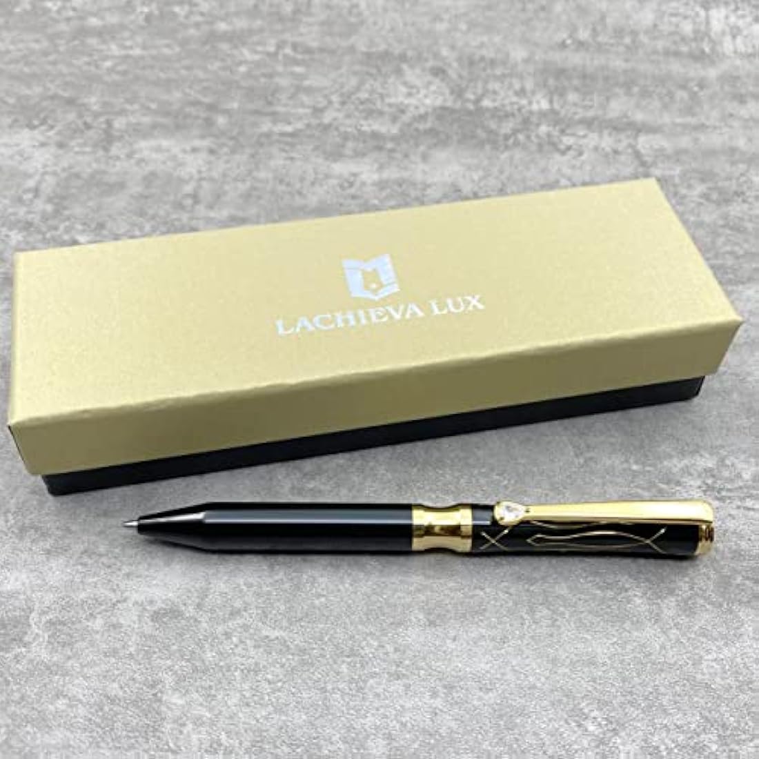 LACHIEVA LUX Black Elegant Crystal Executive Metal Ballpoint Pen with German-made P900M Refills, Luxury and High end Writing Instruments for women-Black