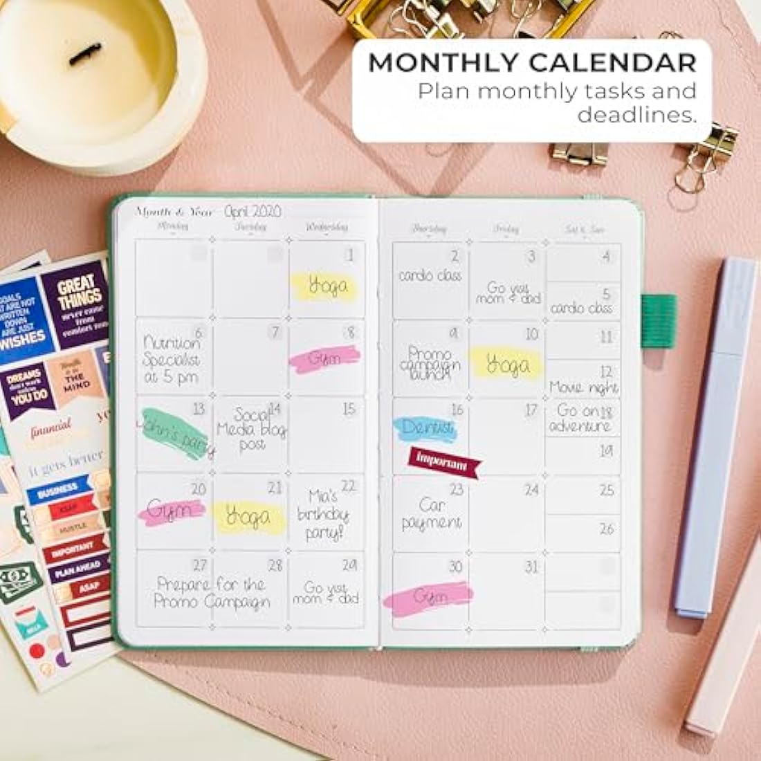 GoGirl Planner and Organizer for Women – Pocket Weekly Planner, Goals Journal & Agenda for Time Management & Productivity. Undated (Emerald)