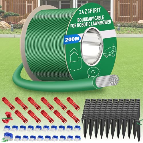DazSpirit 200 m Boundary Cable + 100 Pegs + 20 Cable Connectors + 10 Connection Terminals for Robot Lawnmower, Garden Wire Accessory Set, Compatible